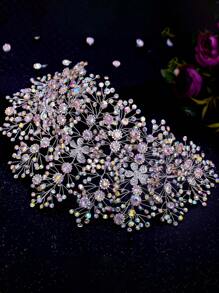 1 pieza Diadema nupcial de lujo con decoración de flores de rhinestone, accesorio para el cabello de boda para mujeres, adecuado para boda, fiesta, escenario, celebración, regalo, accesorios del Día de San Valentín