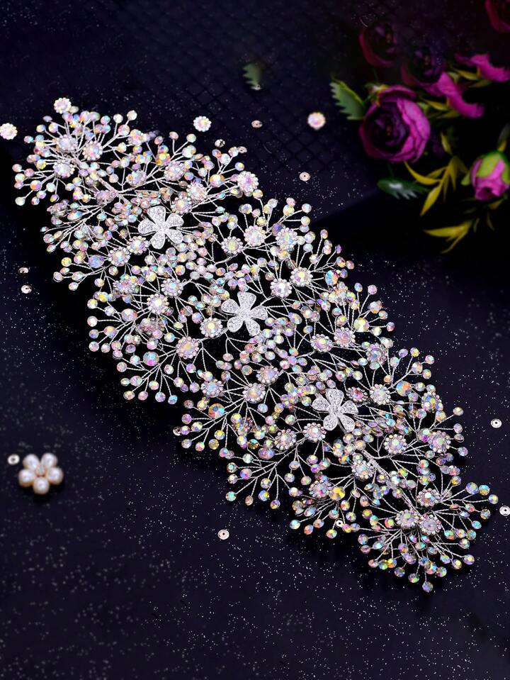 One Luxurious Wedding Headband Floral Rhinestone Bridal Headpiece For Women Ideal For Wedding Party And Stage Gathering Tiaras