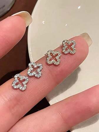 Fashionable Small Silver Four Leaf Clover Earrings For Women Valentines,Mom,Mother,Mother's Day,Gift