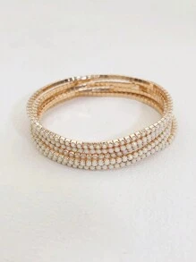 6pcs/Set Acrylic Rhinestone Candy-Colored Women Elastic Bracelets, Fashion Accessory For Party, Holiday, Spring