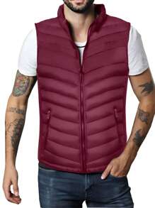 MILAN Sleeveless Zipper Padded Coat - Burgundy - View 2