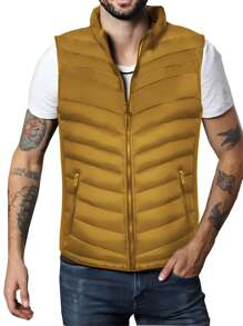 MILAN Sleeveless Zipper Padded Coat - Ginger - View 2