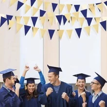 1pc Navy Blue Gold And Beige Party Decorations Royal Blue Gold Triangle Flag Pennant Banner Bunting For Graduation Birthday Wedding Shower Nautical Party Decorations Supplies