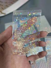 50入組透明激光彩色珠寶袋，漸變色激光閃爍卡片膜，能變色的照片卡片保護套，愛心星星相冊卡片保護套 - 無色 - 查看 6