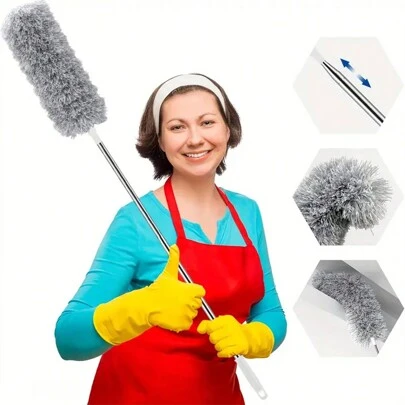 عصاية ازالة الغبار من المايكروفيبر، عصى ملتفة من الريش(ستانلس ستيل) 25-56 بوصة، أداة تنظيف منعشة يمكن ثنيها وإعادة استخدامها وغسلها للتنظيف لمروحة السقف العالية و الستائر و الأثاث و السيارات