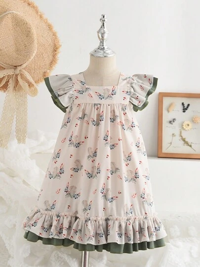 女童碎花荷叶边连衣裙