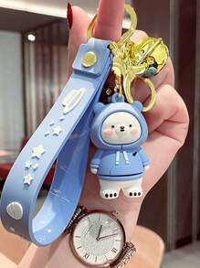 1PC Creative Cartoon Sweater Bear Keychain Bell Color Random - Blue - View 1