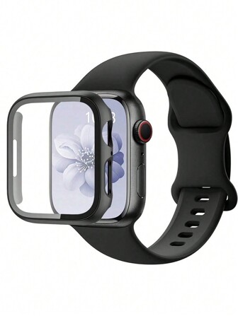 1set Fashionable And Simple Solid Color Silicone Watch Band And Integrated PC Hard Watch Case Compatible With Apple Watch 38MM, 40MM, 41MM, 42MM, 44MM, 45MM, 49MM Compatible With Apple Watch Series Ultra SE/9/8/7/6/5/4/3/2/1  Scratch Resistant, Waterproof, And Shockproof Protective Case, Comfortable, Breathable, Sports Wristband, Smartwatch Replacement Strap For Women And Men