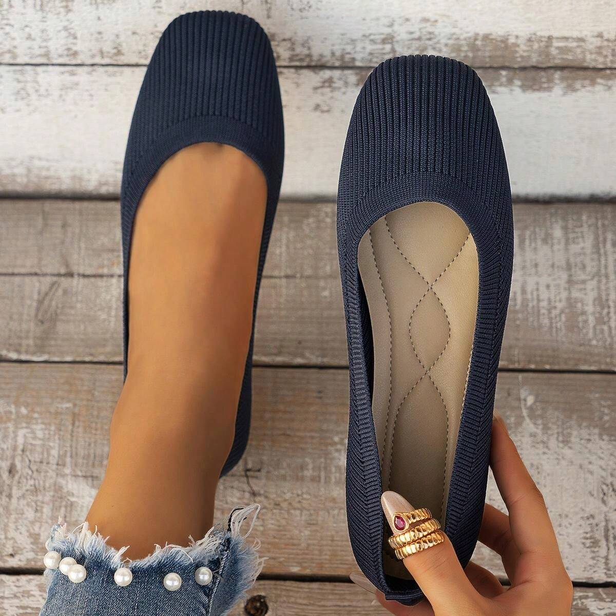 Nouvelles chaussures tricotées pour femme à bouche peu profonde plate 2024, chaussures Glissant