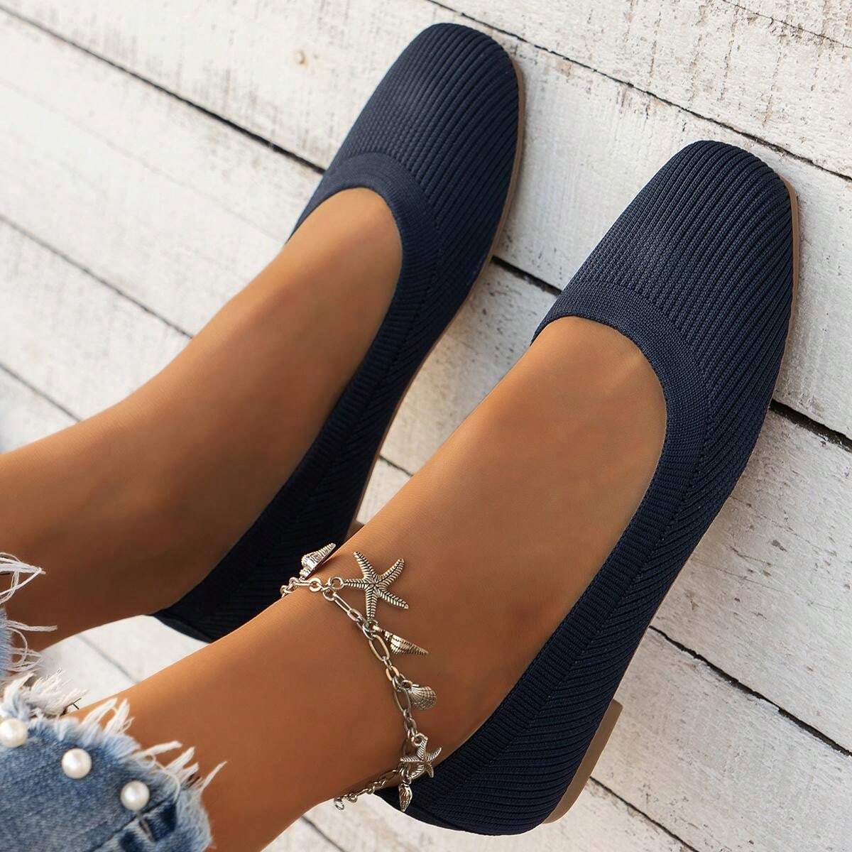 Nouvelles chaussures tricotées pour femme à bouche peu profonde plate 2024, chaussures Glissant