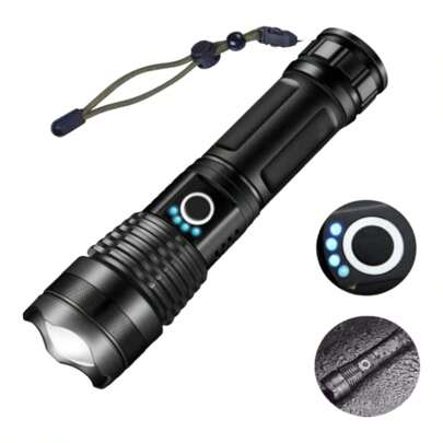 Lanterna Tática T9 Militar Super Potente Led Recarregável USB com Zoom Longo Alcance Profissional Portátil para Trilhas Sitio Fazenda Vigilante Pesca Camping Caminhada Acampamento