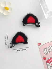 2pcs Women's Hair Accessories Cute Plush Cat's Ears (Steamed Cat-Ear Shaped Bread) Hairpin Little Girl's Bangs Hairpin Alligator Clip Halloween - Picture Color - View 6