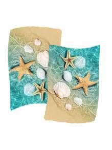 2pcs 400gsm Thick Super Soft Microfiber Starfish & Shell Printed Modern Minimalist Design Water-Absorbing Non-Shedding 17.7"X27.6" Rectangular Towels, Versatile For Kitchen, Bathroom, Living Room, Bedroom, Great Gift For Parents And Friends