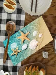 2pcs 400gsm Thick Super Soft Microfiber Starfish & Shell Printed Modern Minimalist Design Water-Absorbing Non-Shedding 17.7"X27.6" Rectangular Towels, Versatile For Kitchen, Bathroom, Living Room, Bedroom, Great Gift For Parents And Friends