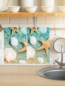 2pcs 400gsm Thick Super Soft Microfiber Starfish & Shell Printed Modern Minimalist Design Water-Absorbing Non-Shedding 17.7"X27.6" Rectangular Towels, Versatile For Kitchen, Bathroom, Living Room, Bedroom, Great Gift For Parents And Friends