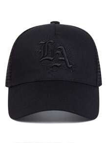 1入組男士時尚可調節防曬休閒棒球帽，有字母刺繡"LOS ANGELES"標誌，非常適合春秋旅行、海灘派對和戶外活動 - 黑色 - 查看 3