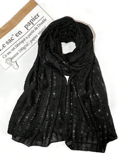 Party 1pc Black Top-Stitching Scarf Vintage Shawl Women Outdoor Windproof Gauze Head Wrap Travel Beach Towel For Spring & Autumn