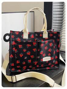 Túi xách in hình dâu tây dễ thương và ngọt ngào, Túi đeo chéo, Túi học sinh, Cặp tài liệu, Túi du lịch, Túi ăn trưa, Túi mới cho mẹ - màu đen - Xem 3