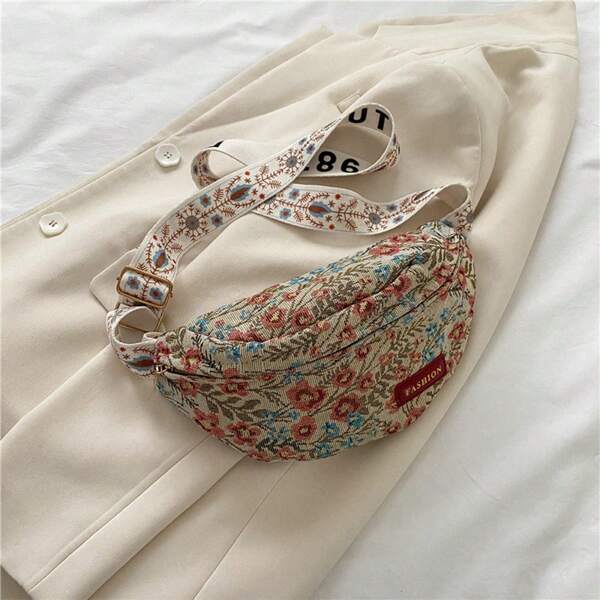 1 pieza de bolsa cruzada/bolsa de cintura/bolsa de dumpling/bolsa de hombro de lona refrescante y elegante para primavera y verano
