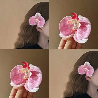 1 pieza Súper Clip de pelo de mariposa de hada de orquídea, Clip de pelo de caimán lateral, Pasador de pelo adecuado para vacaciones, viajes, uso y decoración, Pinzas para el cabello, Accesorios para el cabello, Artículos escolares, Atuendos de vacaciones para mujer, Accesorios para el cabello