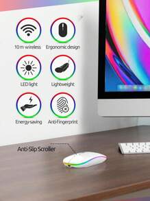 Souris sans fil Bluetooth rechargeable double mode lumineuse, charge silencieuse pour ordinateur portable, bureau et jeux