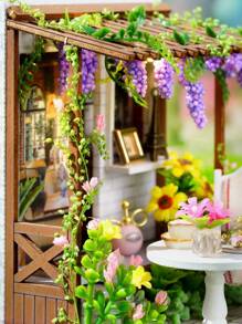 Maison de thé de l'après-midi DIY avec housse anti-poussière, ensemble de jouets de blocs de construction de modèles 3D faits à la main, décoration de chambre à coucher avec meubles, puzzle artisanal en bois, décoration de chambre cadeau d'anniversaire