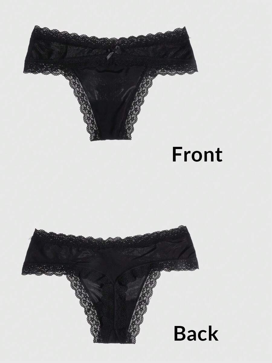 5 Pack Black Sexy Thongs For Women Lace Thong Underwear Stretch