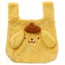 Miniso Torba na zakupy Sanrio Pompompurin ze sztucznego futra jagnięcego, uroczy nadruk z kreskówek i puszysta faktura, składana konstrukcja ułatwiająca przechowywanie, odpowiednia do zakupów w supermarkecie, noszenia prezentów i wycieczek w stylu kawaii (1 szt.)