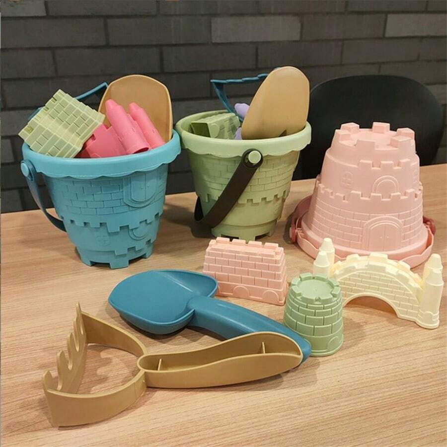 6 piezas Juguetes de playa, cubos de arena, herramientas para cavar arena, juego de castillo, juegos acuáticos de verano, modelo de castillo de arena, molde de pala (color aleatorio), juegos de fiesta para adultos adecuados para Halloween/Navidad/Acción de Gracias - Multicolor - Ver 1