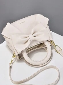 PLANEE 纯色女士手提包，优雅蝴蝶结装饰，经典单肩包，适合学生、教师、白领、女士办公室及工作场合斜挎，可调节肩带 - 非常优雅，女士蝴蝶结钱包，女士优雅包包，情人节礼物，最佳母亲节礼物，教师节礼物 - 白色 - 查看 9