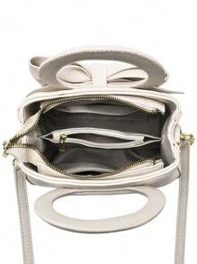 PLANEE 纯色女士手提包，优雅蝴蝶结装饰，经典单肩包，适合学生、教师、白领、女士办公室及工作场合斜挎，可调节肩带 - 非常优雅，女士蝴蝶结钱包，女士优雅包包，情人节礼物，最佳母亲节礼物，教师节礼物 - 白色 - 查看 4