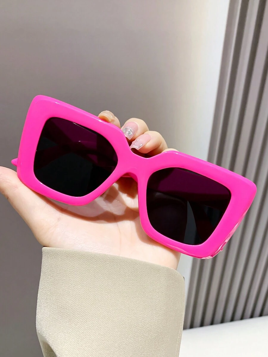 Vintage Square Oversized Thick Frame Sunglasses For Women, Plastic Retro Classic Decorative UV Protection Eyewear, Ideal For Outdoor Travel, Beach Vacations Sunglasses Beach Sun Glasses Beach Accessories For Women Sun Glasses Sunglasses Shades Basics And Suit For Sweater Jeans Sweatpants Hoodie Jackets Dress And Long Sleeve Shirt Fashionable Shade Elegant Outfit Family Outings Travel Vacation Holiday For Summer Beach Vacation,Outdoor,Travel - 粉色 - 查看 1