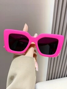 Vintage Square Oversized Thick Frame Sunglasses For Women, Plastic Retro Classic Decorative UV Protection Eyewear, Ideal For Outdoor Travel, Beach Vacations Sunglasses Beach Sun Glasses Beach Accessories For Women Sun Glasses Sunglasses Shades Basics And Suit For Sweater Jeans Sweatpants Hoodie Jackets Dress And Long Sleeve Shirt Fashionable Shade Elegant Outfit Family Outings Travel Vacation Holiday For Summer Beach Vacation,Outdoor,Travel - 粉色 - 查看 2