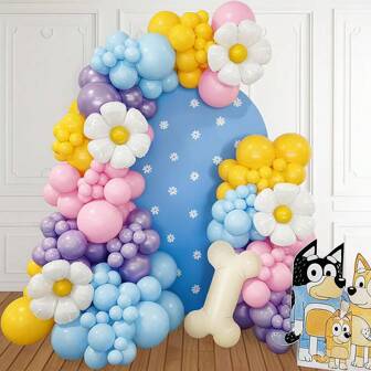 1 Set Blue Balloon Arch Flower Garland Kit, Paw Dog Birthday Party Decoration, Sunflower Bone Foil Balloon Blue Purple Yellow Pink Balloons For Boy Girl Blue Puppy Themed Baby Shower Supplies, Back To School Valentine Day