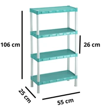 Estante Prateleira Modular Multiuso Organizadora Plástico Verde com 4 Prateleiras - COM PEZINHOS - Verde - Visão 1