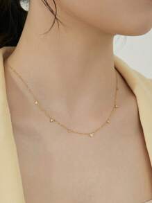 1pc Stainless Steel Minimalist Necklace, Delicate Square Rhinestone Choker Necklace, Dainty Jewelry, Suitable For Daily Wear For Women