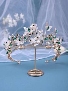 1pc Bridal Rhinestone & Zinc Alloy Handmade Butterfly Crown For Wedding, Party, Dancing, Decoration With Beads & Flowers
