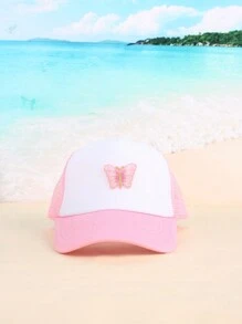 1pc Women's Pink Butterfly Cap, Breathable Mesh Baseball Cap, Summer Sun Hat, Visor Cap, Sponge Material For Sports And Outdoor Activities - Pink - View 2