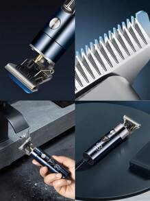 New Multi-Functional Electric Hair Clipper Rechargeable Shaver Professional Barber Electric Fader Adjustable Head,Five-In-One - Blue - View 2