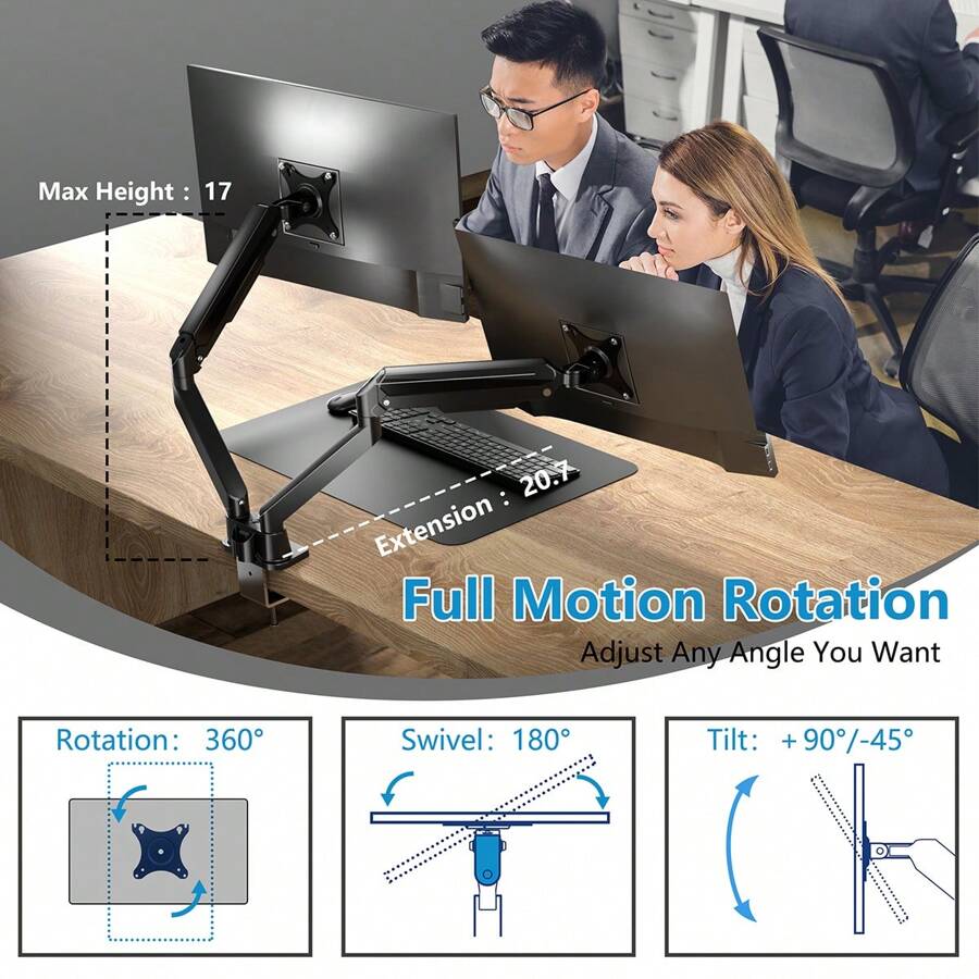 MOUNT Dual Monitor Arms Height Adjustable Computer Monitor Desk Stand Fits 1332