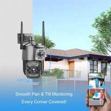 1 件 WiFi 双镜头摄像机，全彩日夜户外防水监控 360° 家用 IP 摄像机，适用于智能手机远程访问，支持双向音频 - 灰色 - 查看 1