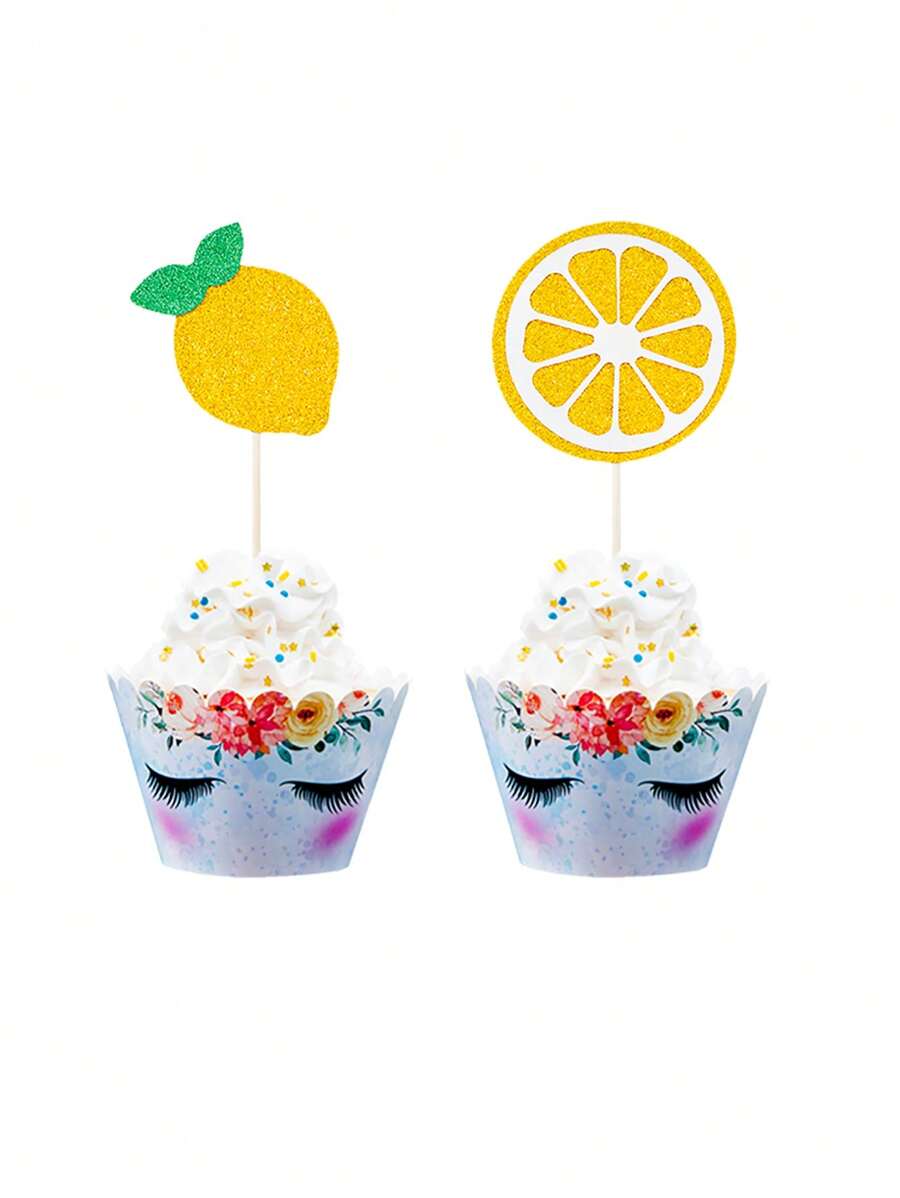 12 Pçs Topper de Cupcake de Limão com Glitter para Festa com Tema de ...