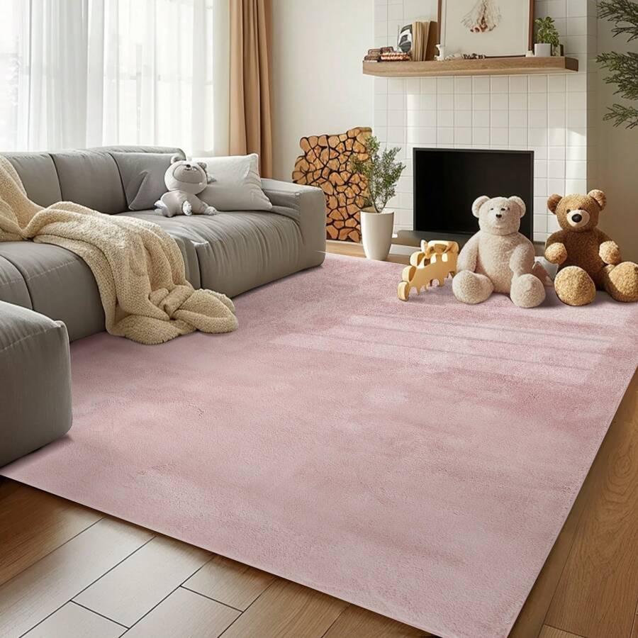 Solid Plush Area Rug Performance Shaggy Rug Washable Area Rug Indoor Entryway Doormat Soft Rug Modern Faux Wool Rug Cozy Non Slip Carpet For Living Room Kids Room Bedroom Nursery - Berwarna merah muda - View 1