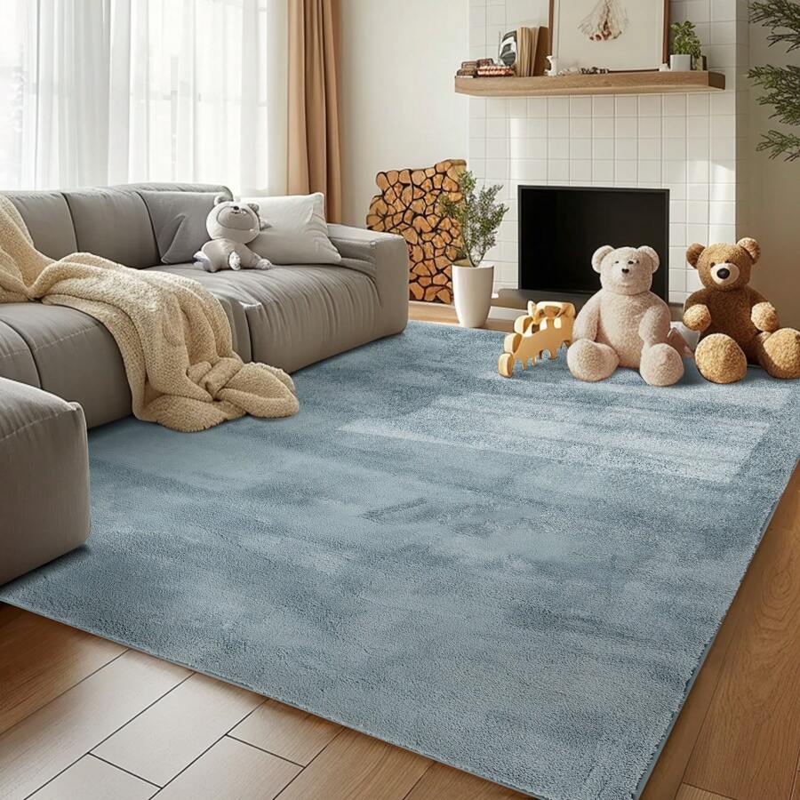 Solid Plush Area Rug Performance Shaggy Rug Washable Area Rug Indoor Entryway Doormat Soft Rug Modern Faux Wool Rug Cozy Non Slip Carpet For Living Room Kids Room Bedroom Nursery - 藍色 - 查看 1