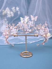1pc Bridal Rhinestone & Zinc Alloy Handmade Butterfly Crown For Wedding, Party, Dancing, Decoration With Beads & Flowers