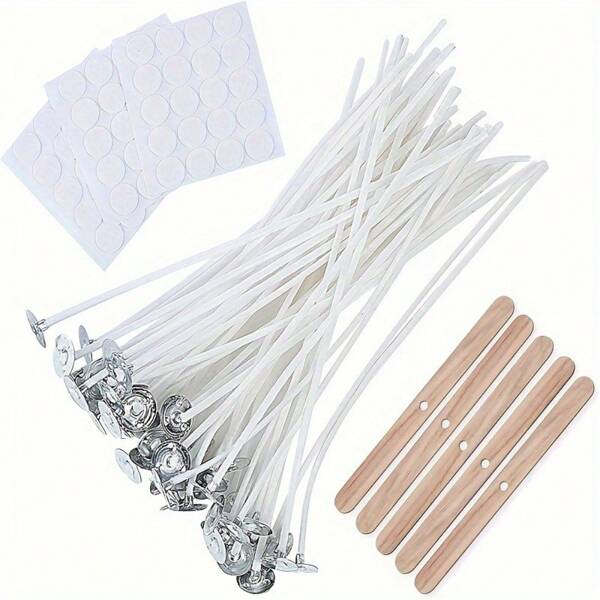 58/108 Pcs Candle Wicks , Pre-Waxed Low Smoke Candle Making Kits With 5 Candle Wick Holders And 60 Glue Dots, For Soy Beeswax Adults Making Candles