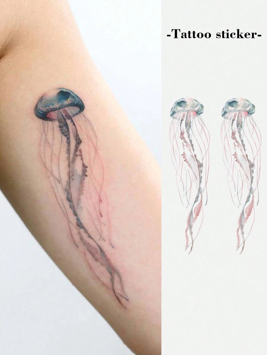 一張暫時性刺青貼紙水母設計男女皆宜防水防汗一次性 - 彩色 - 查看 1