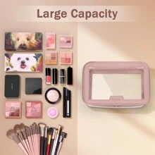 Clear Makeup Bag, Leather Travel Makeup Case Toiletry Bag, Portable Cosmetic Bag Case, Transparent Waterproof Cosmetic Organizer Storage Bag For Women - 粉色 - 查看 5