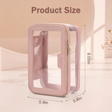 Clear Makeup Bag, Leather Travel Makeup Case Toiletry Bag, Portable Cosmetic Bag Case, Transparent Waterproof Cosmetic Organizer Storage Bag For Women - 粉色 - 查看 2