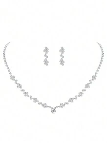 Conjunto de 3 piezas de collar con brillantes de pedrería elegante y aretes, joyería de novia y accesorios para vestidos de boda de mujer